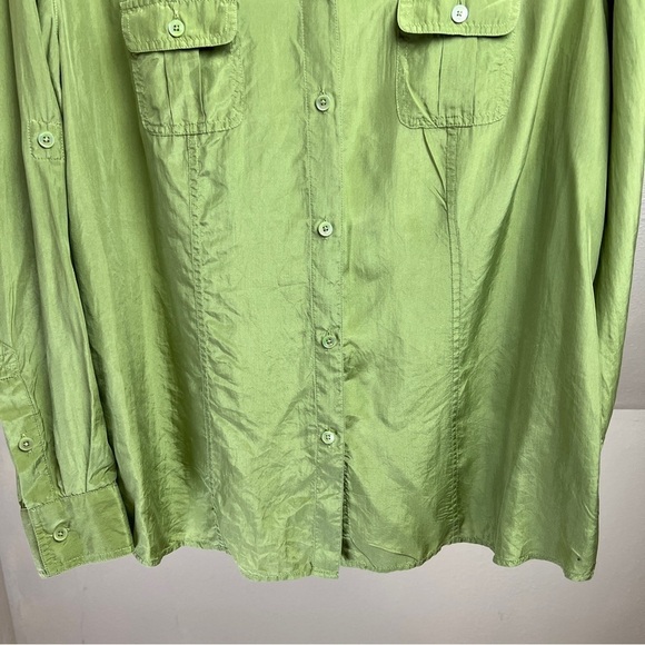 TOMMY BAHAMA 100% Silk Button Down Fitted Blouse. Olive Green. Size XL - Picture 6 of 9